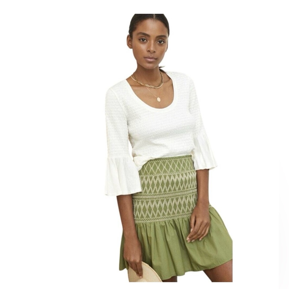 by Anthropologie Women's Ruffle Accent U‎ Neck Blouse Sze M Ret $68